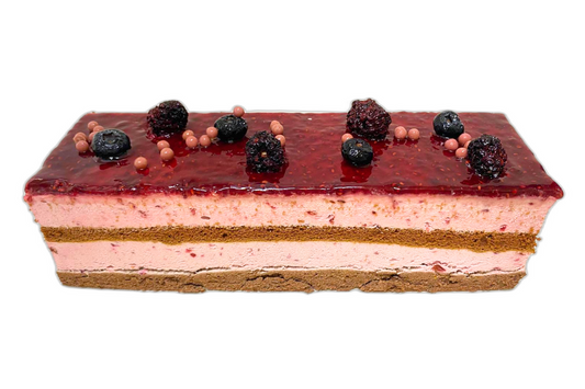 Pastís mousse de fruits vermells en barra